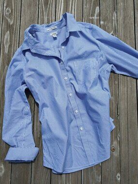 L.L.Bean White & Blue Striped Cotton Button Down Shirt 1X